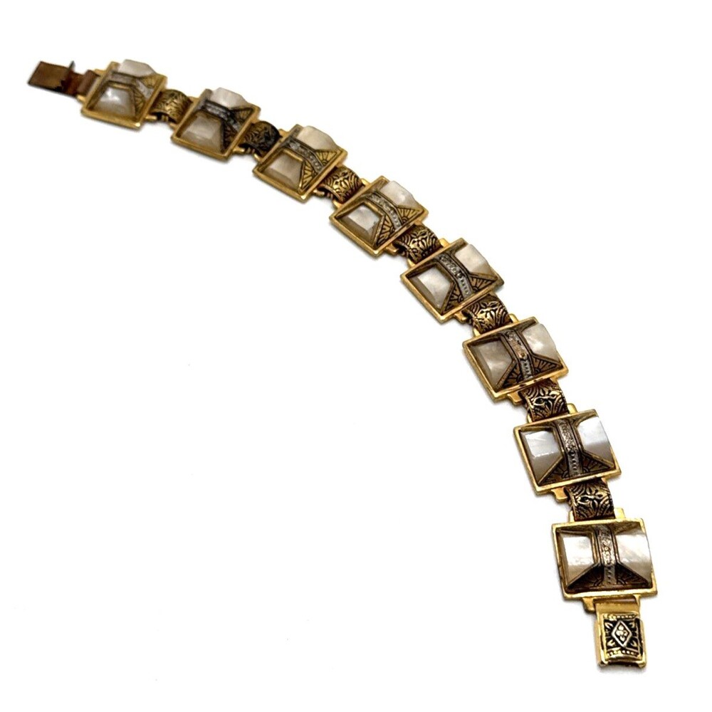 Vintage Damascene Link Bracelet Gold Tone 7"